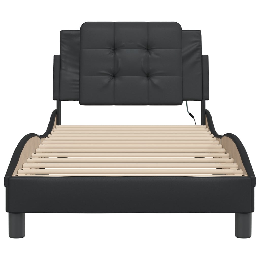 Bed Frame with LED without Mattress "Zadar" Black 39.4"x74.8"