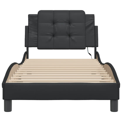 Bed Frame with LED without Mattress "Zadar" Black 39.4"x74.8"