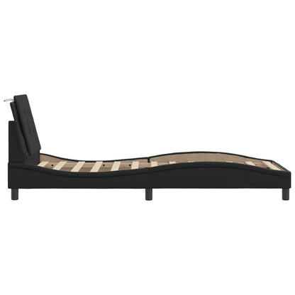 Bed Frame with LED without Mattress "Zadar" Black 39.4"x74.8"