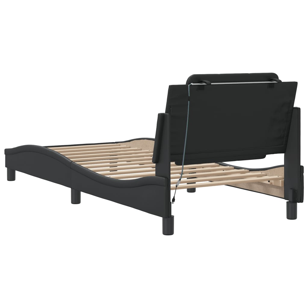 Bed Frame with LED without Mattress "Zadar" Black 39.4"x74.8"