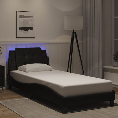 Bed Frame with LED without Mattress "Zadar" Black 39.4"x74.8"