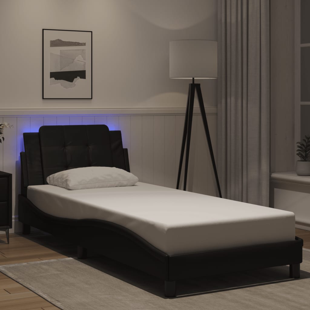 Bed Frame with LED without Mattress "Zadar" Black 39.4"x74.8"