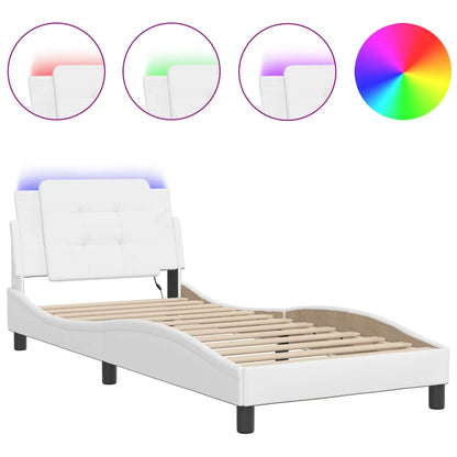 Bed Frame with LED without Mattress "Zadar" White 39.4"x74.8"