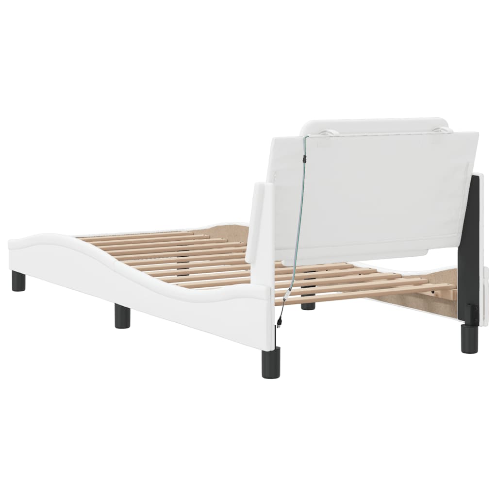 Bed Frame with LED without Mattress "Zadar" White 39.4"x74.8"