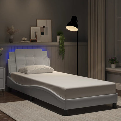 Bed Frame with LED without Mattress "Zadar" White 39.4"x74.8"