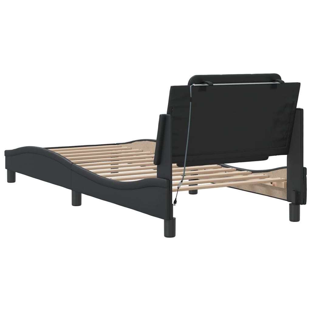 Bed Frame with LED without Mattress "Zadar" Black 39.4"x79.9"