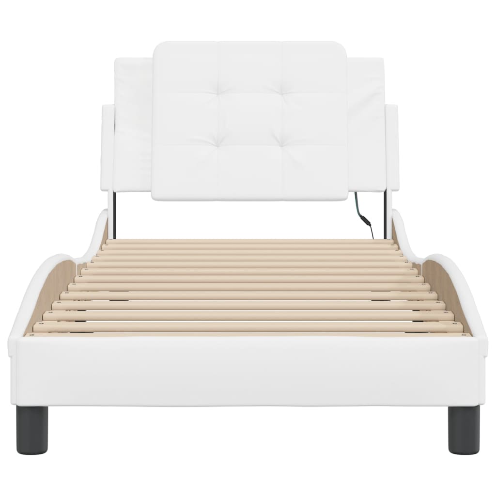 Bed Frame with LED without Mattress "Zadar" White 39.4"x79.9"