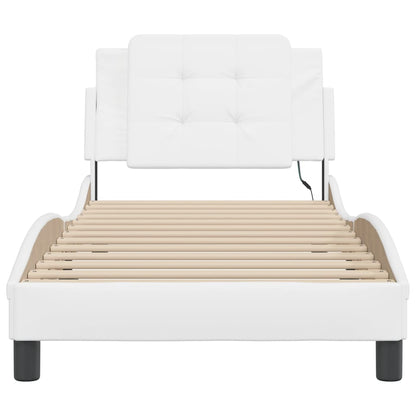 Bed Frame with LED without Mattress "Zadar" White 39.4"x79.9"