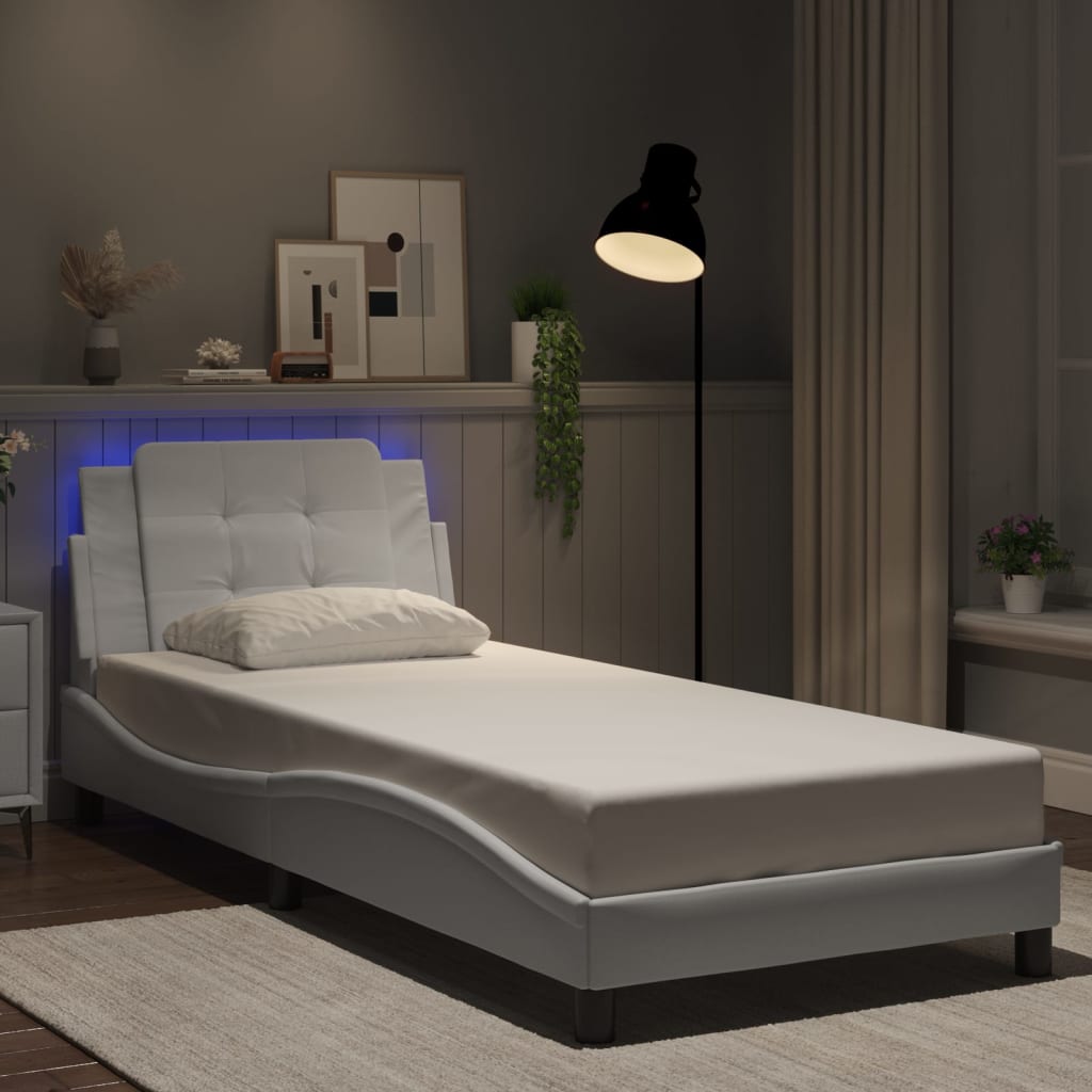 Bed Frame with LED without Mattress "Zadar" White 39.4"x79.9"