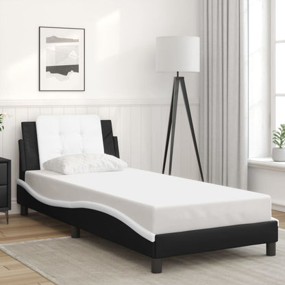 Bed Frame Black and white Faux leather and plywood Twin XL