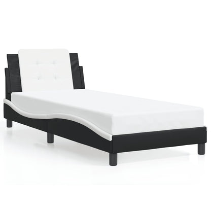 Bed Frame Black and white Faux leather and plywood Twin XL