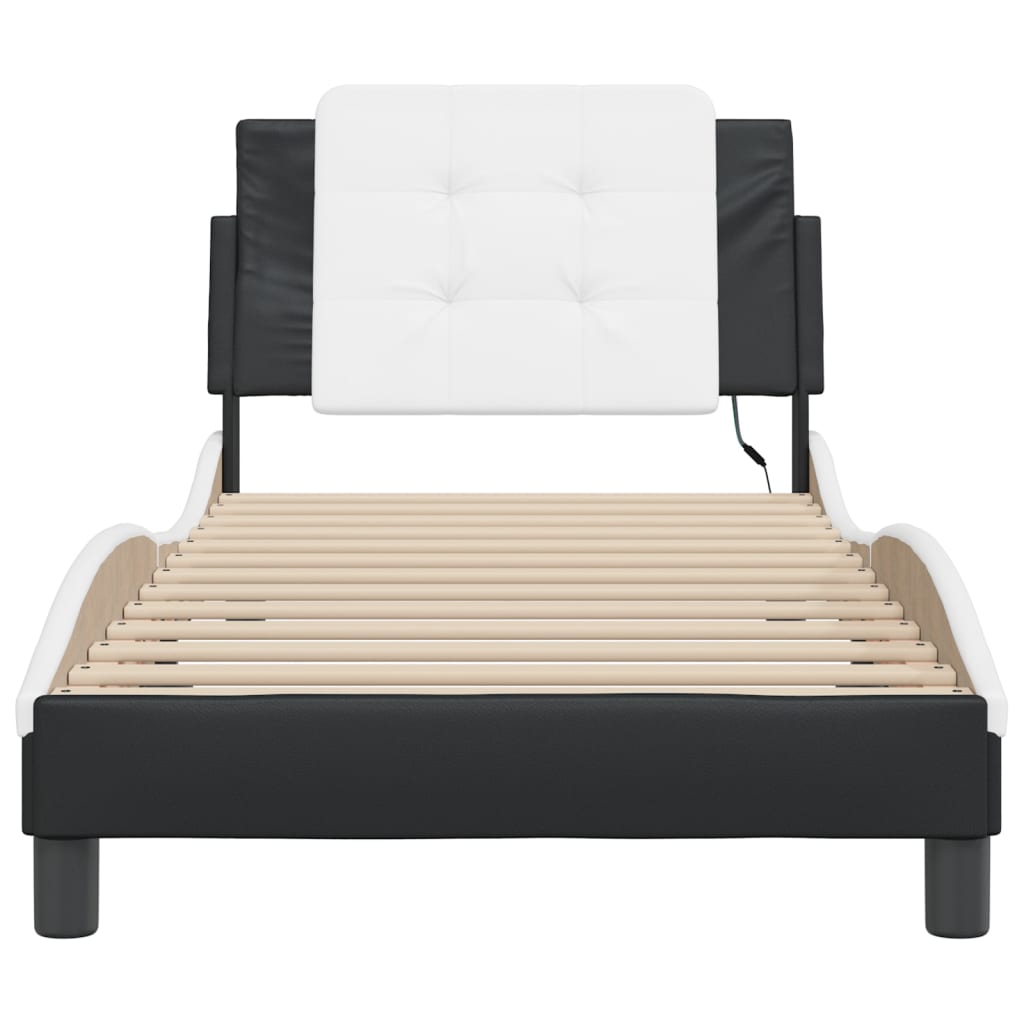 Bed Frame Black and white Faux leather and plywood Twin XL