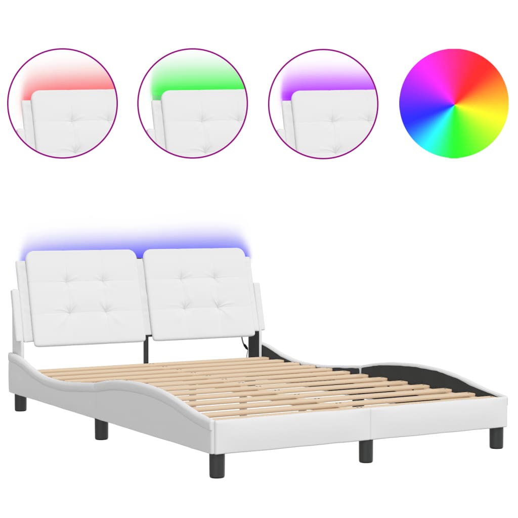Bed Frame with LED without Mattress "Zadar" White 53.9"x74.8"
