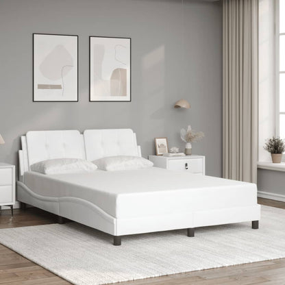 Bed Frame with LED without Mattress "Zadar" White 53.9"x74.8"