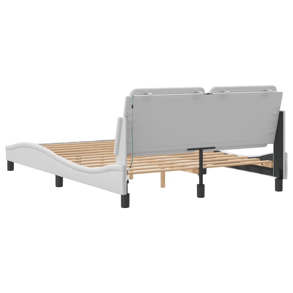 Bed Frame with LED without Mattress "Zadar" White 53.9"x74.8"