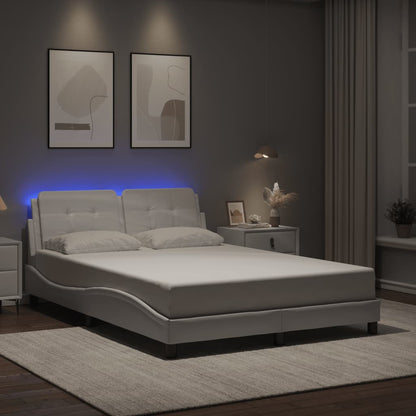 Bed Frame with LED without Mattress "Zadar" White 53.9"x74.8"