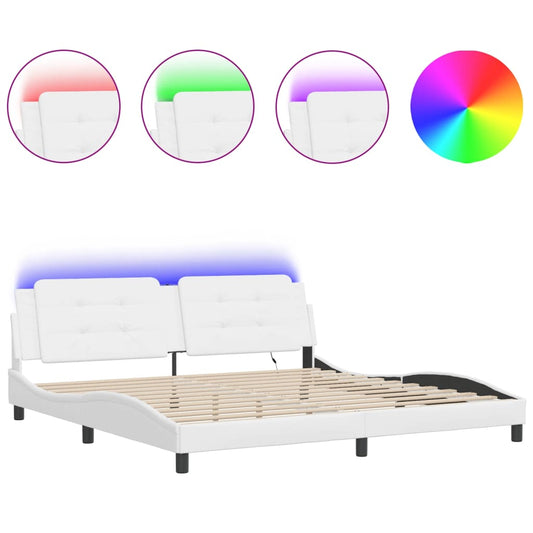 Bed Frame with LED without Mattress "Zadar" White 76"x79.9"