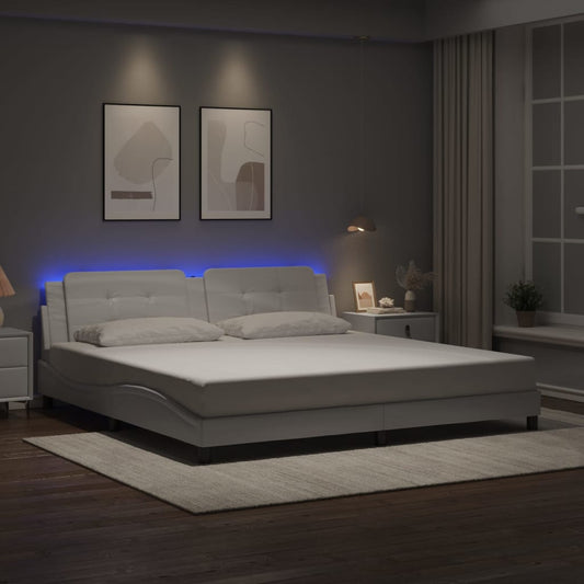 Bed Frame with LED without Mattress "Zadar" White 76"x79.9"