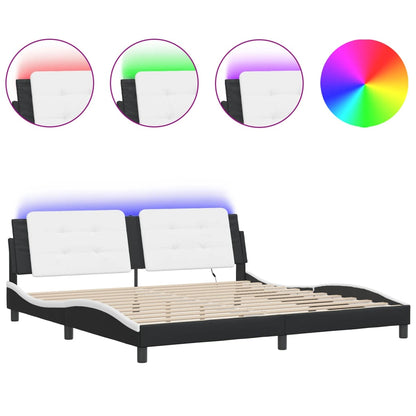 Bed Frame with LED without Mattress "Zadar" Black and White 76"x79.9"