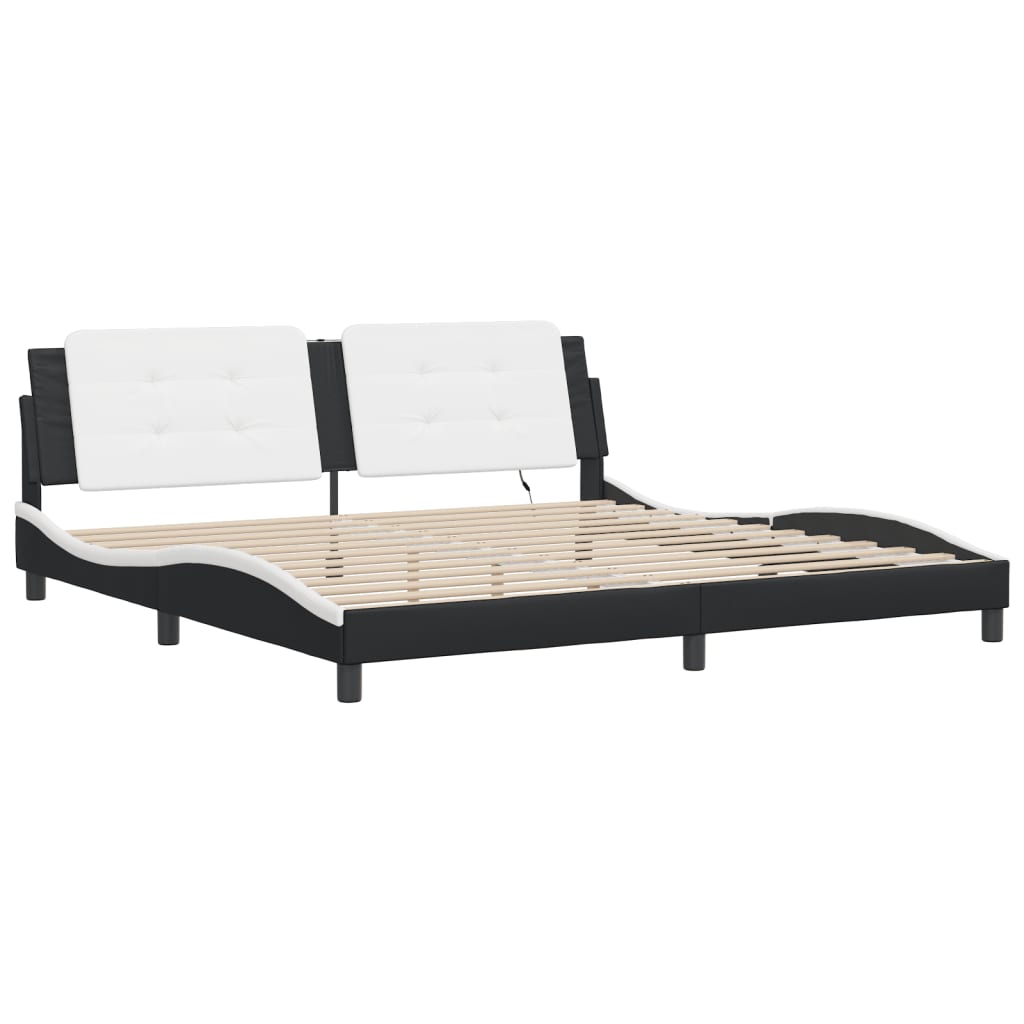 Bed Frame with LED without Mattress "Zadar" Black and White 76"x79.9"