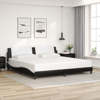 Bed Frame with LED without Mattress "Zadar" Black and White 76"x79.9"