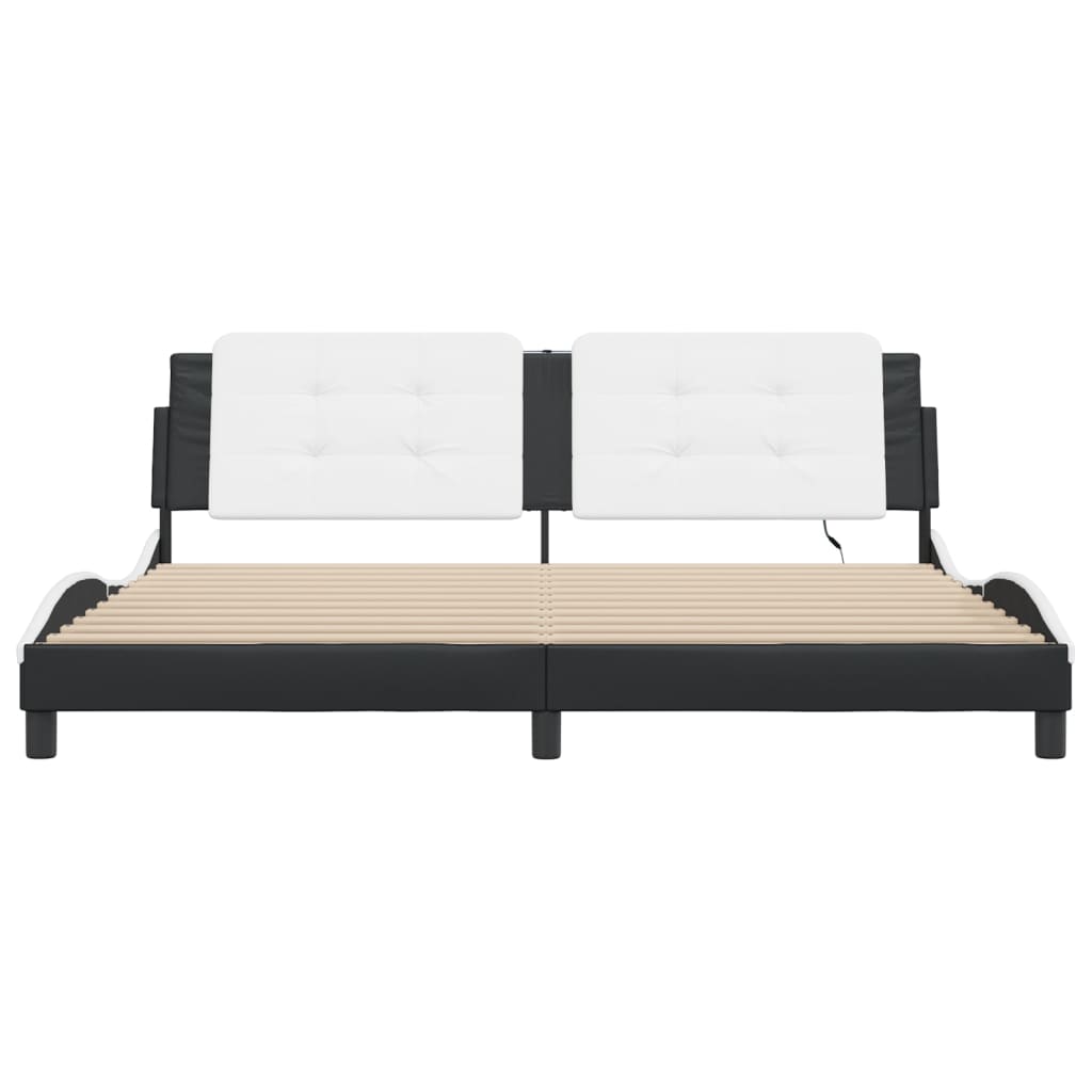 Bed Frame with LED without Mattress "Zadar" Black and White 76"x79.9"