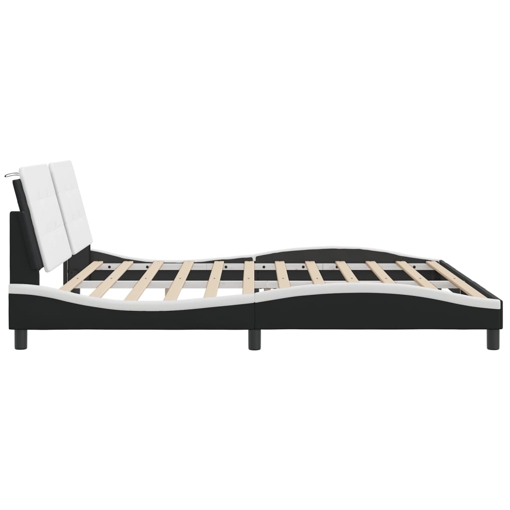 Bed Frame with LED without Mattress "Zadar" Black and White 76"x79.9"