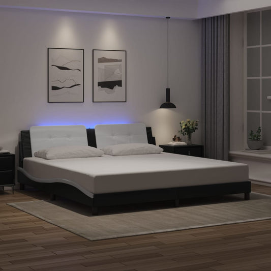 Bed Frame with LED without Mattress "Zadar" Black and White 76"x79.9"