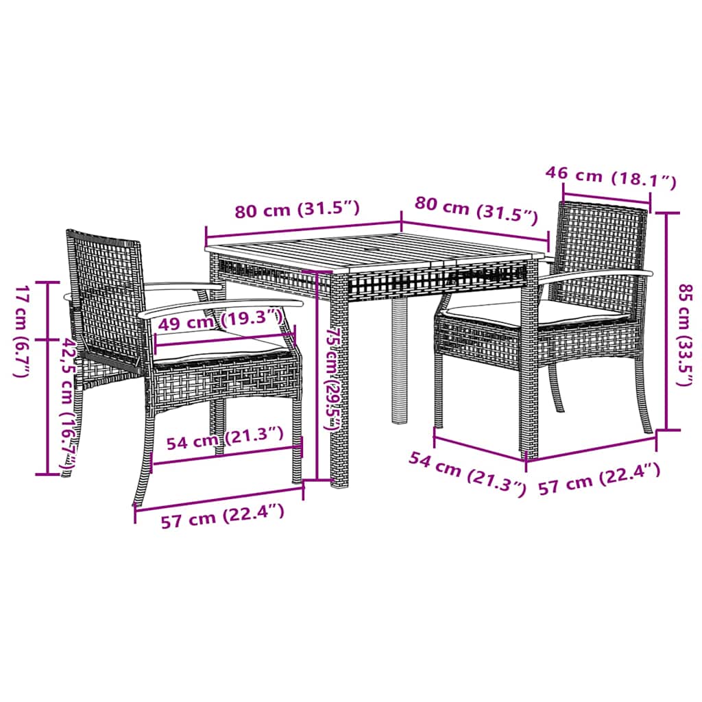 Garden Dining Set Black, Cream White