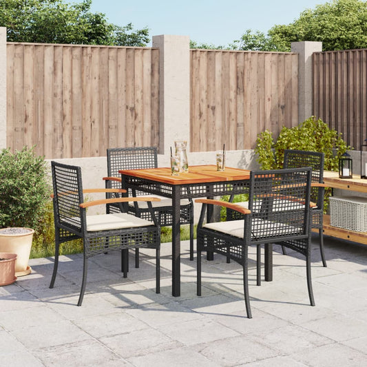 Garden Dining Set Black PE rattan Medium Removable Covers