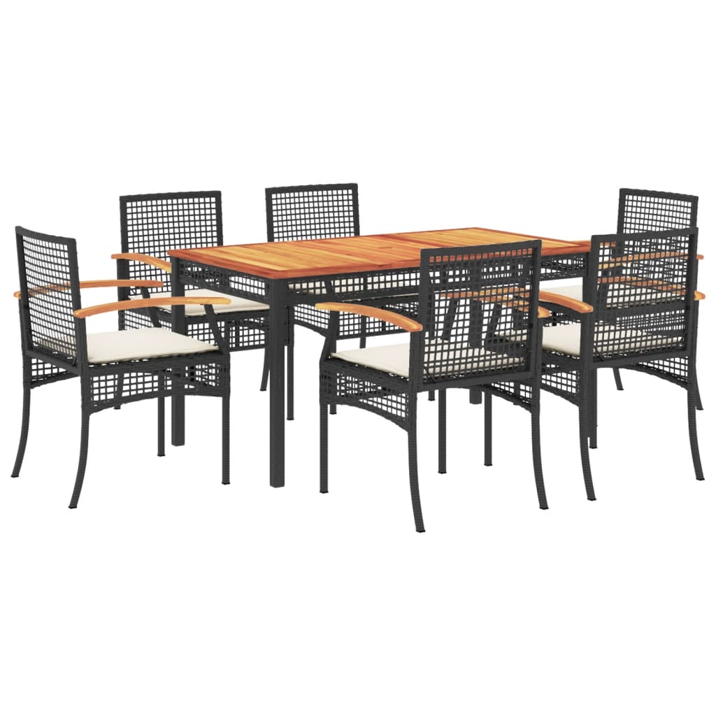 Garden Dining Set Black, Cream White Poly Rattan Large