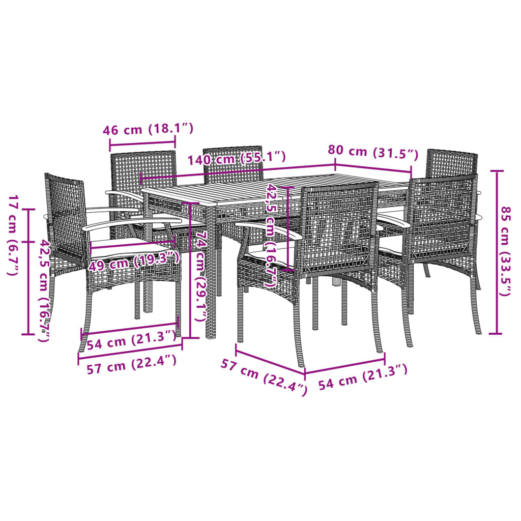Garden Dining Set Black, Cream White Poly Rattan Large