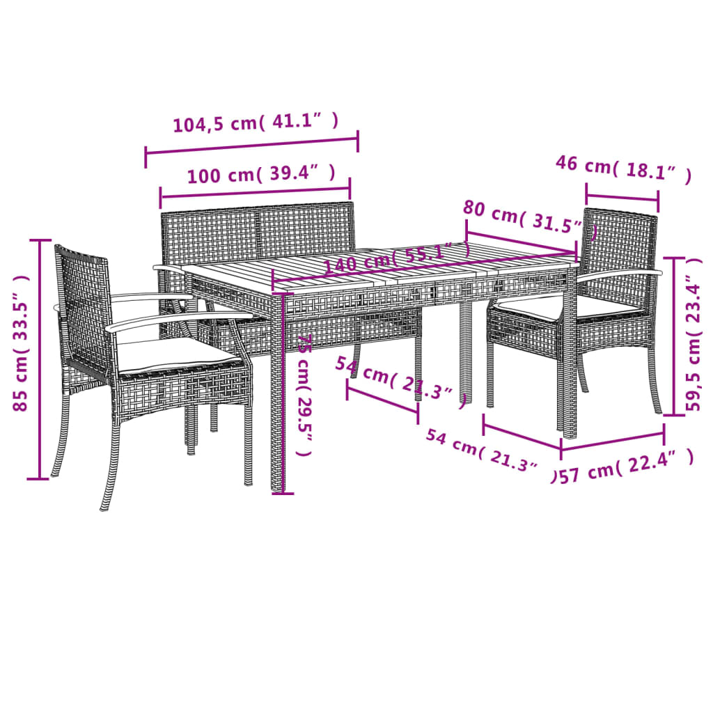 Garden Dining Set Black and cream white