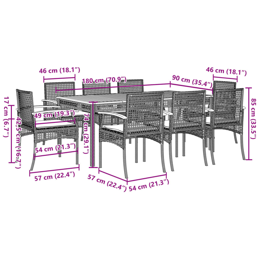 Garden Dining Set Grey PE Rattan Large UV-resistant materials