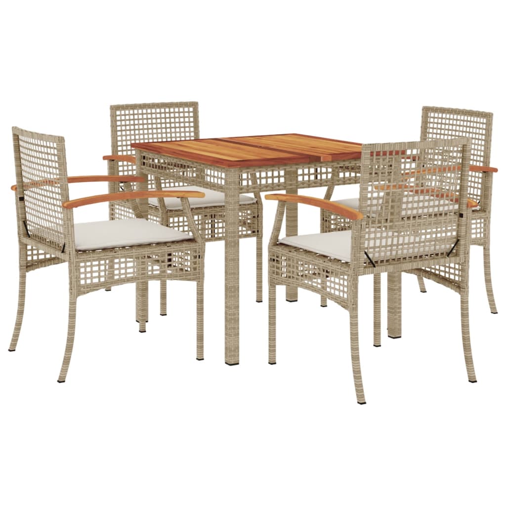 Garden Dining Set Beige PE Rattan Medium Removable Covers