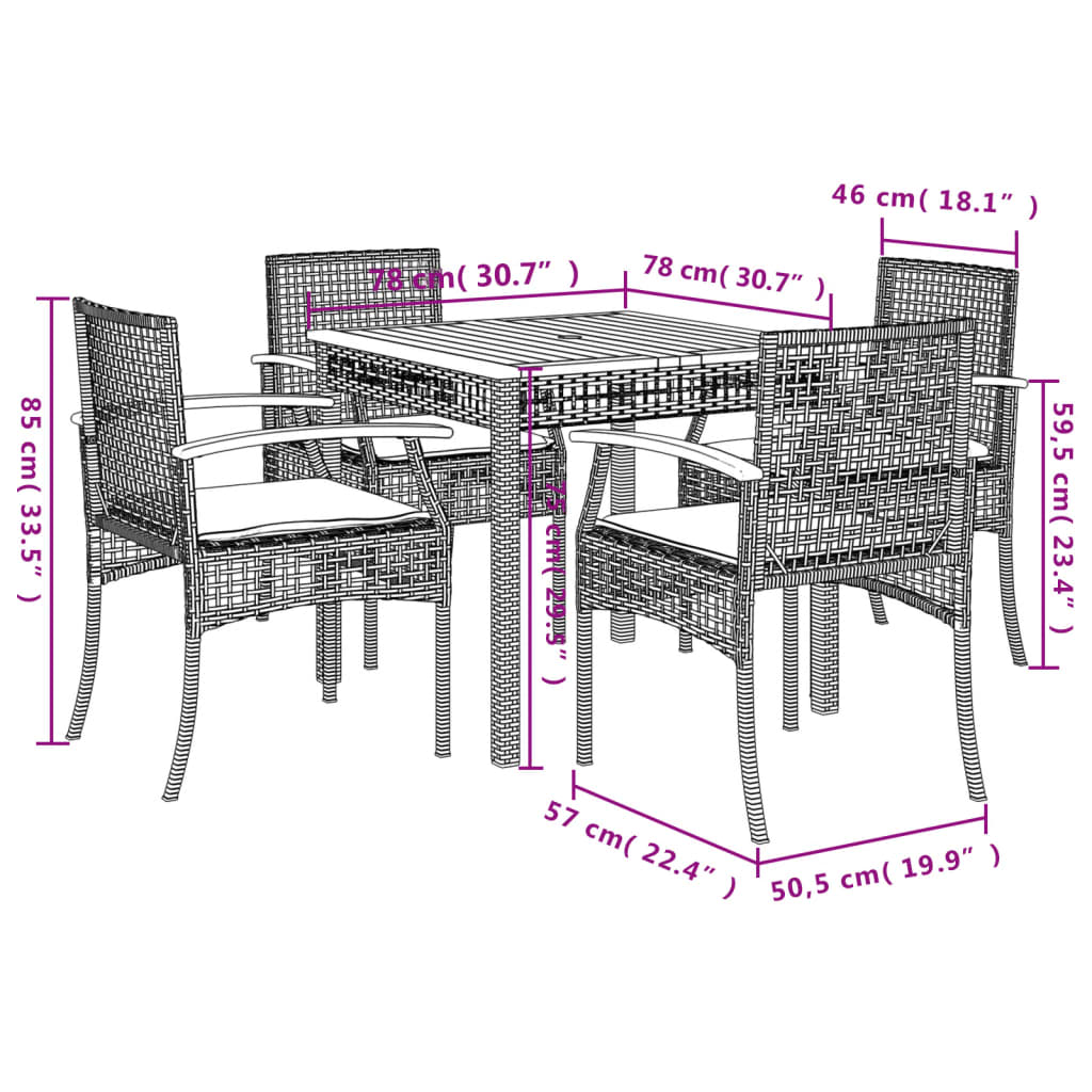 Garden Dining Set Beige PE Rattan Medium Removable Covers