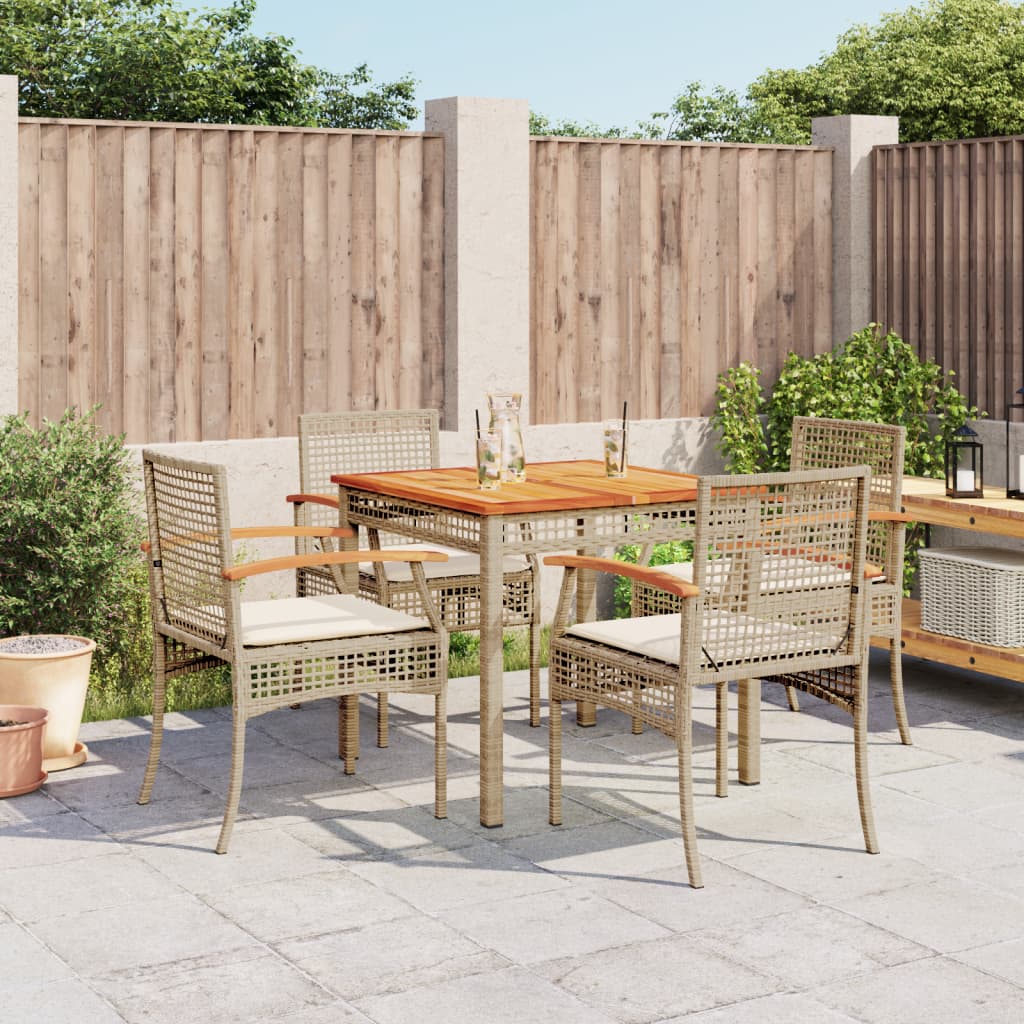 Garden Dining Set Beige PE Rattan Medium Removable Covers