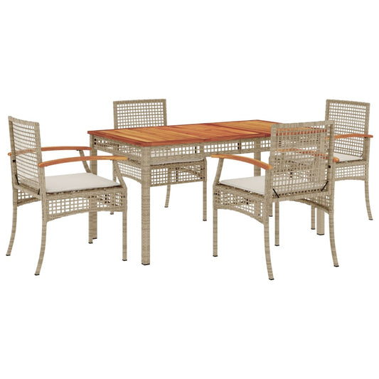 Garden Dining Set Beige PE Rattan 5 Piece Removable Covers