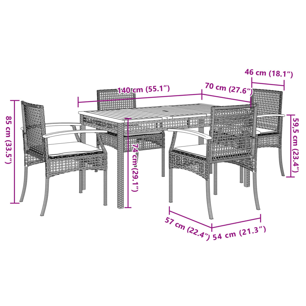 Garden Dining Set Beige PE Rattan 5 Piece Removable Covers