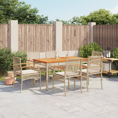 Garden Dining Set Beige Poly Rattan Medium Removable Covers