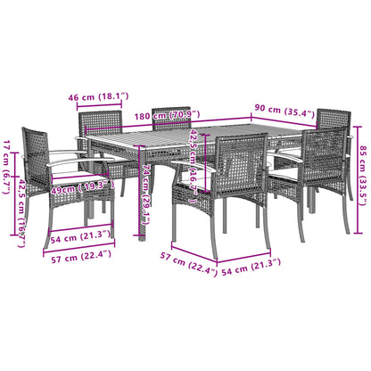 Patio Dining Set Set of 6 Grey PE Rattan Large Removable Covers