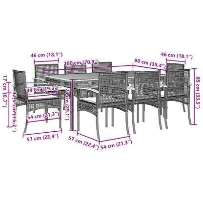 Patio Dining Set Set of 8 Gray PE Rattan 9 Piece Set