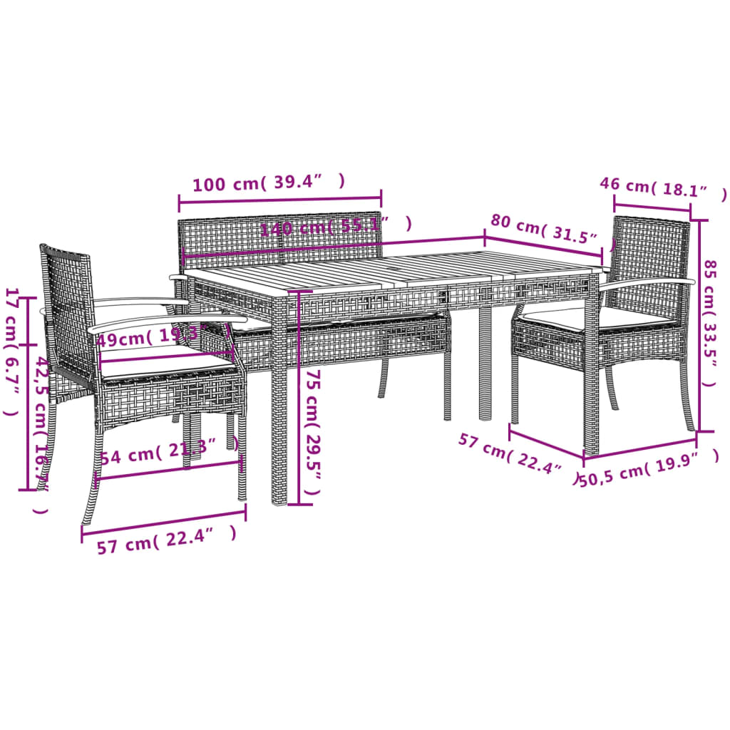 Patio Dining Set Set of 6 Gray