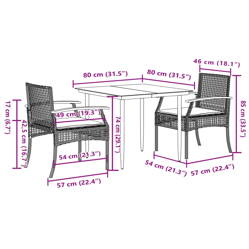Garden Dining Set Black, Cream White