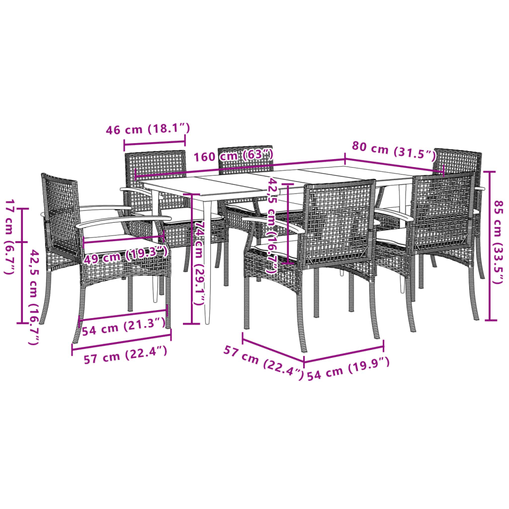 Garden Dining Set Black, Cream White