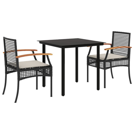 Garden Dining Set Black PE rattan 3 Piece Set Removable Covers