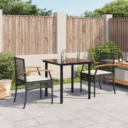 Garden Dining Set Black PE rattan 3 Piece Set Removable Covers