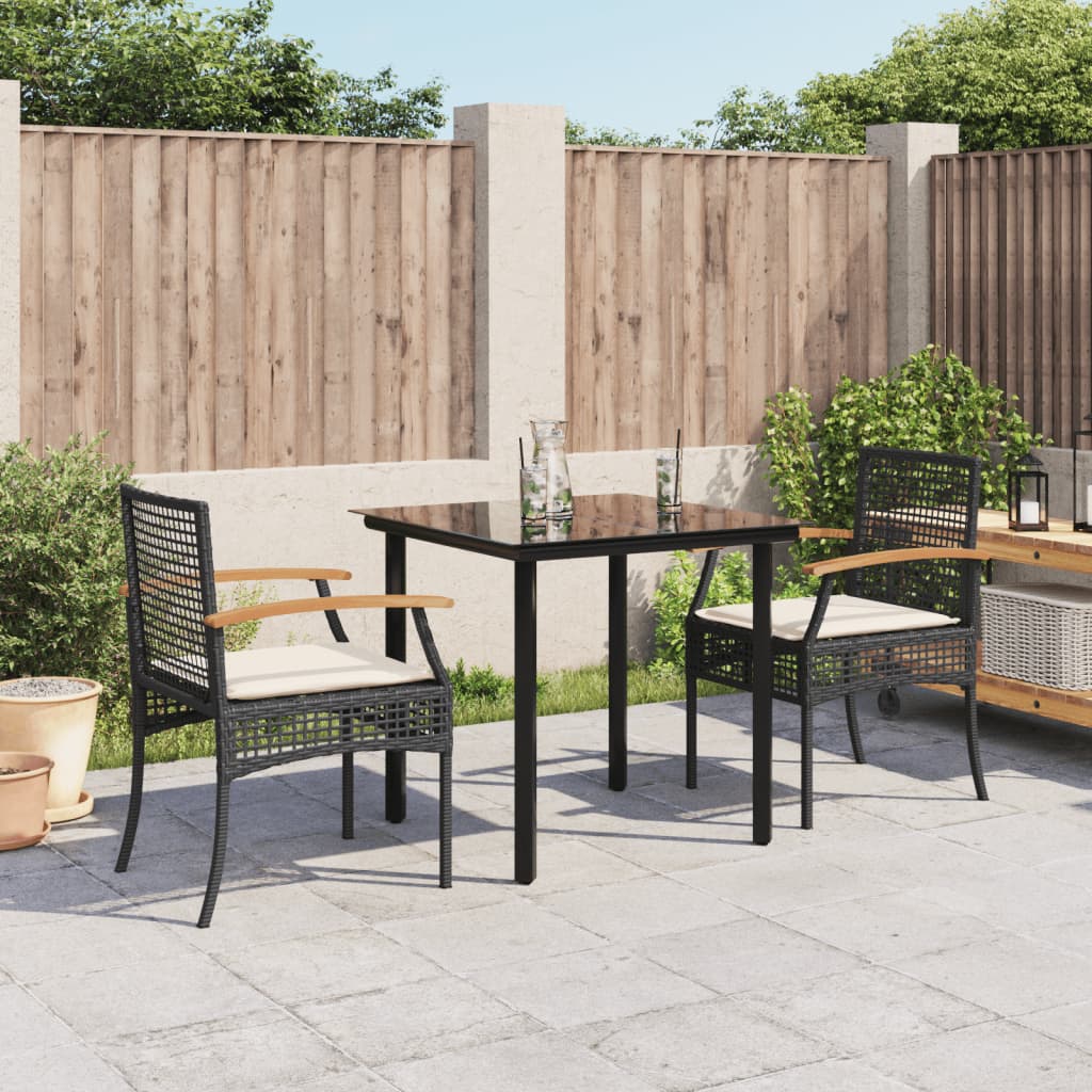 Garden Dining Set Black PE rattan 3 Piece Set Removable Covers