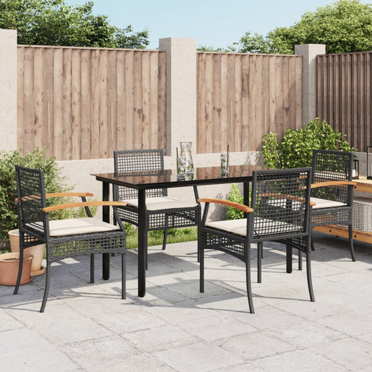 Garden Dining Set Black PE Rattan Medium Removable Covers