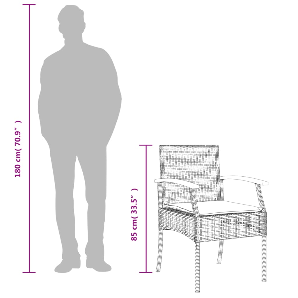 Garden Dining Set Black PE Rattan Medium UV-resistant materials